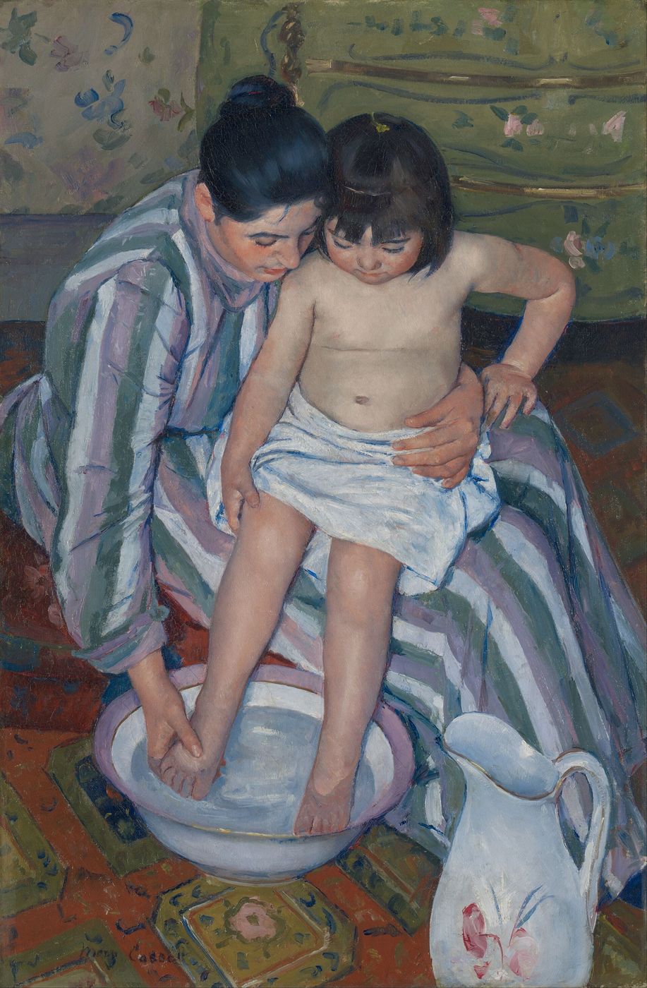 Mary Cassatt — a mother gently bathing a child