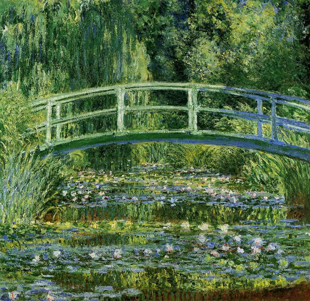 Monet — the garden bridge, tended calm